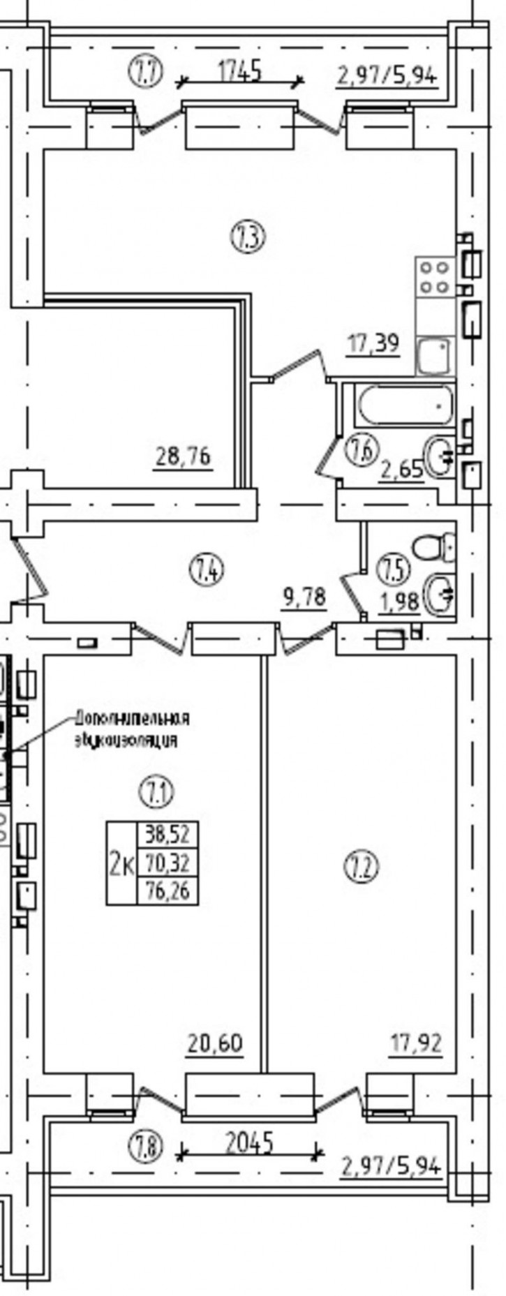 2-комн квартира в новом доме Московское шоссе 18-й километр, 7кА