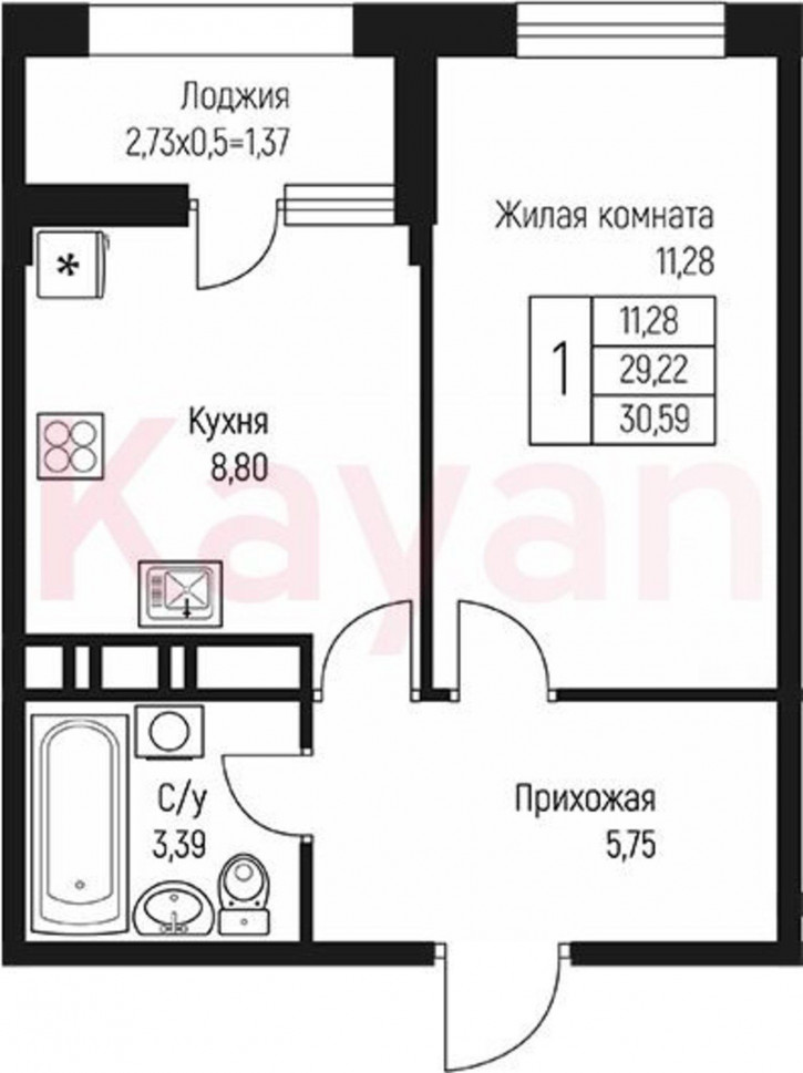 1-комн квартира в новом доме ул Тургеневское шоссе
