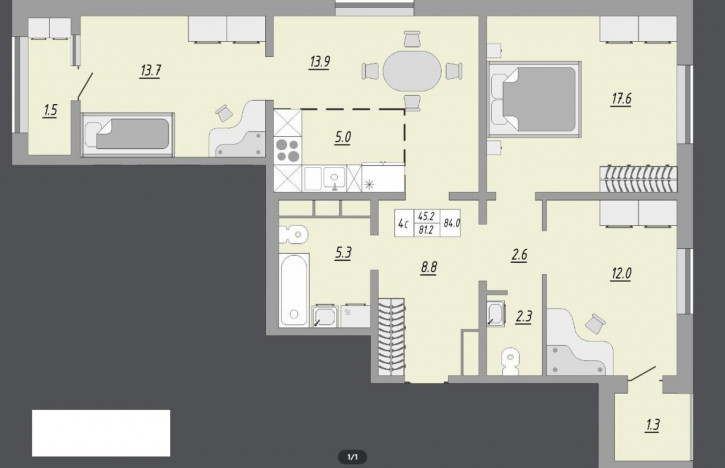 4-комн квартира улица Юркина, 8