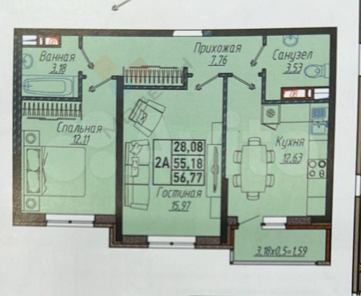 2-комн квартира Генерала Корнилова ул, 5