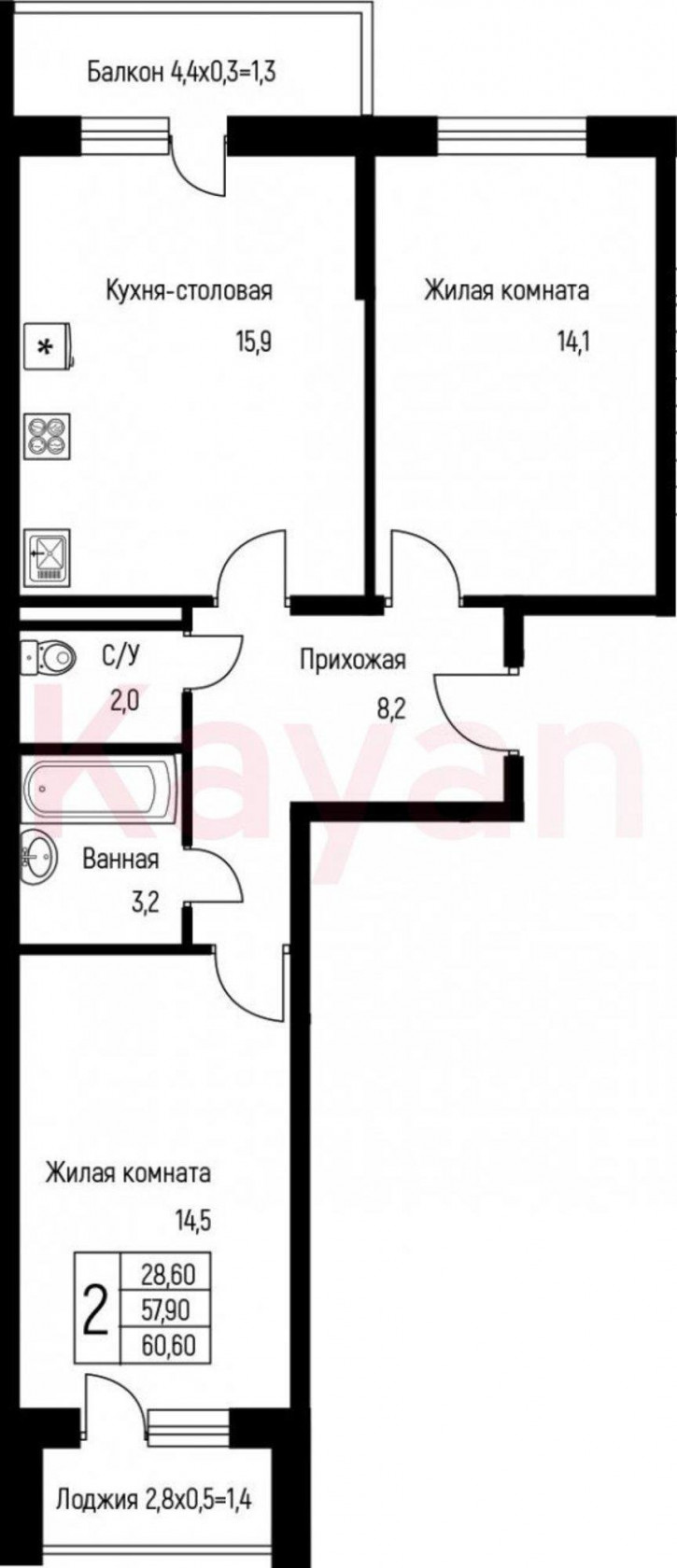 2-комн квартира в новом доме ул им. Лодыгина А.Н.