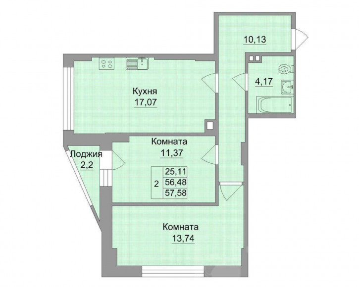 2-комн квартира Центр