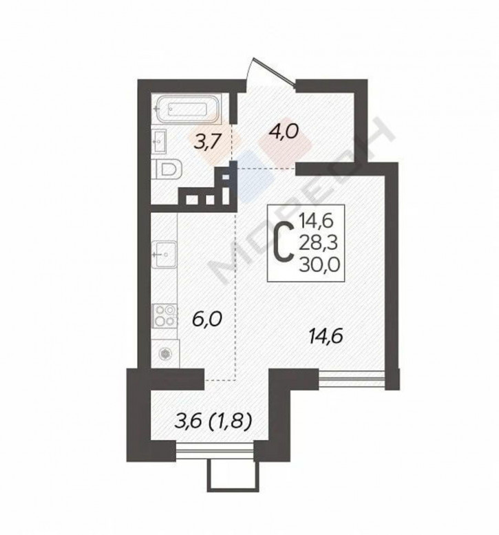 1-комн квартира Питерская ул, 40