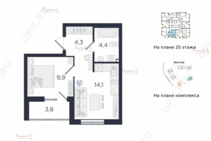 1-комн квартира в новом доме азинам