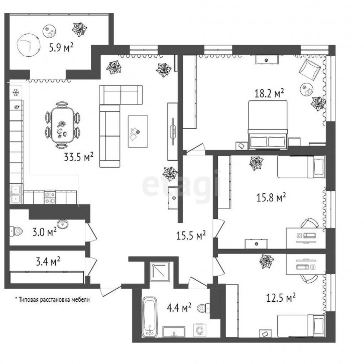 3-комн квартира Мельникайте, 30