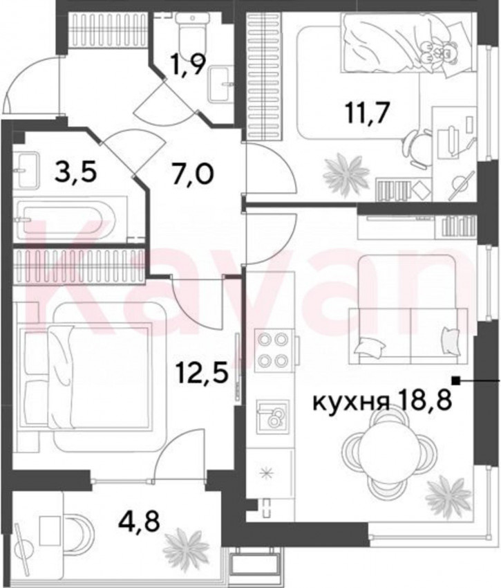 3-комн квартира в новом доме ул им. Героя Пешкова