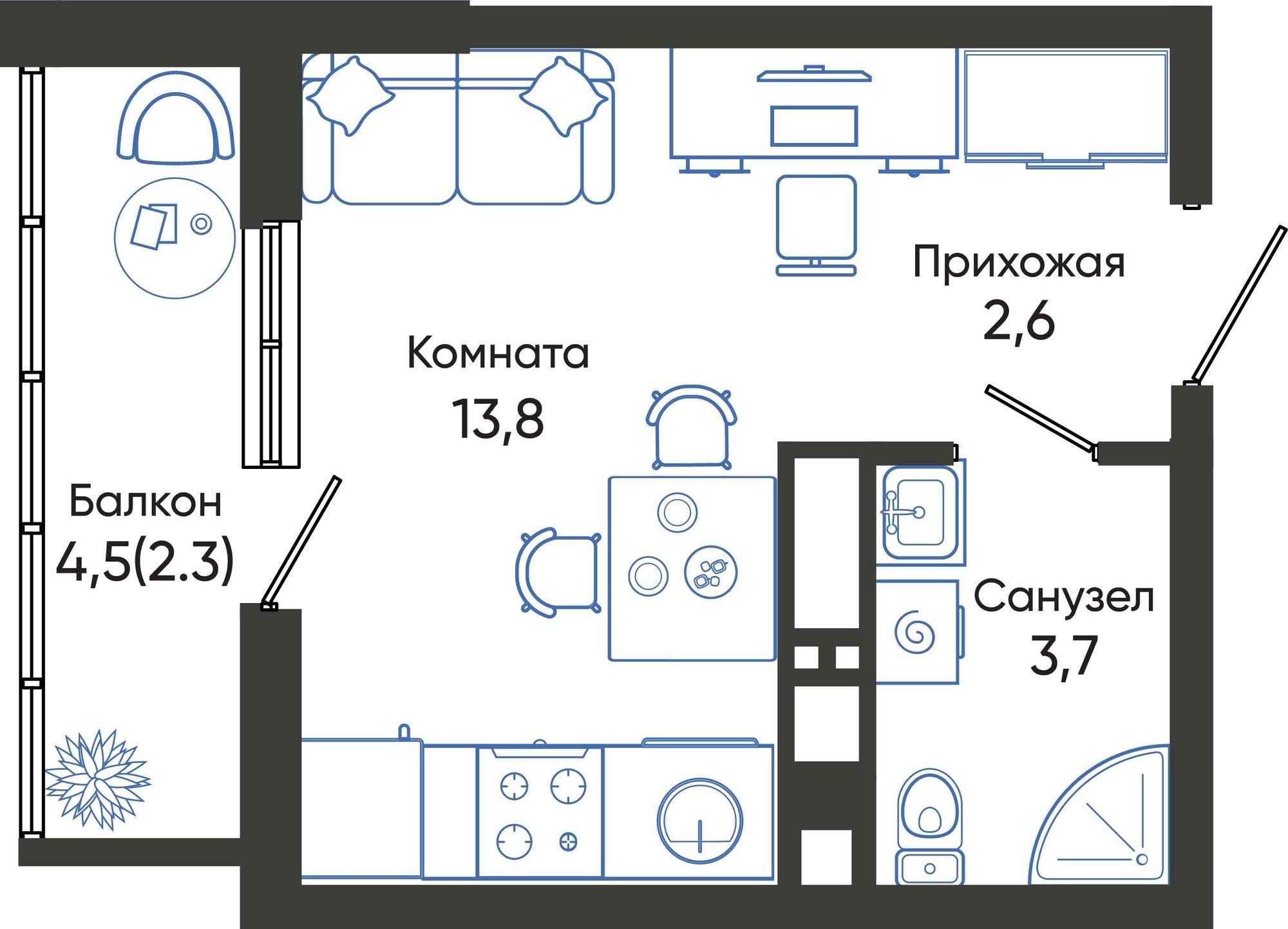 Купить студию за 6 384 000 рублей на Россия, Краснодарский край, Новороссийск, улица Куникова, 55к1