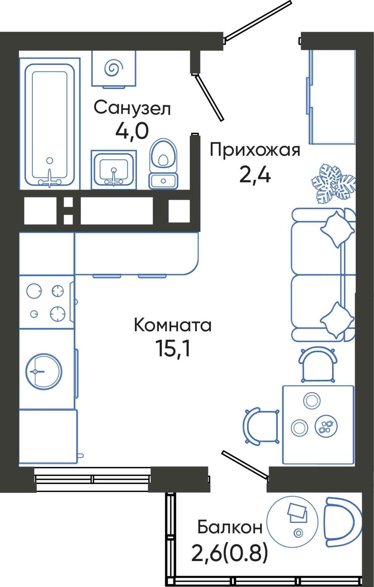 Купить студию за 6 255 150 рублей на Россия, Краснодарский край, Новороссийск, улица Куникова, 55к1