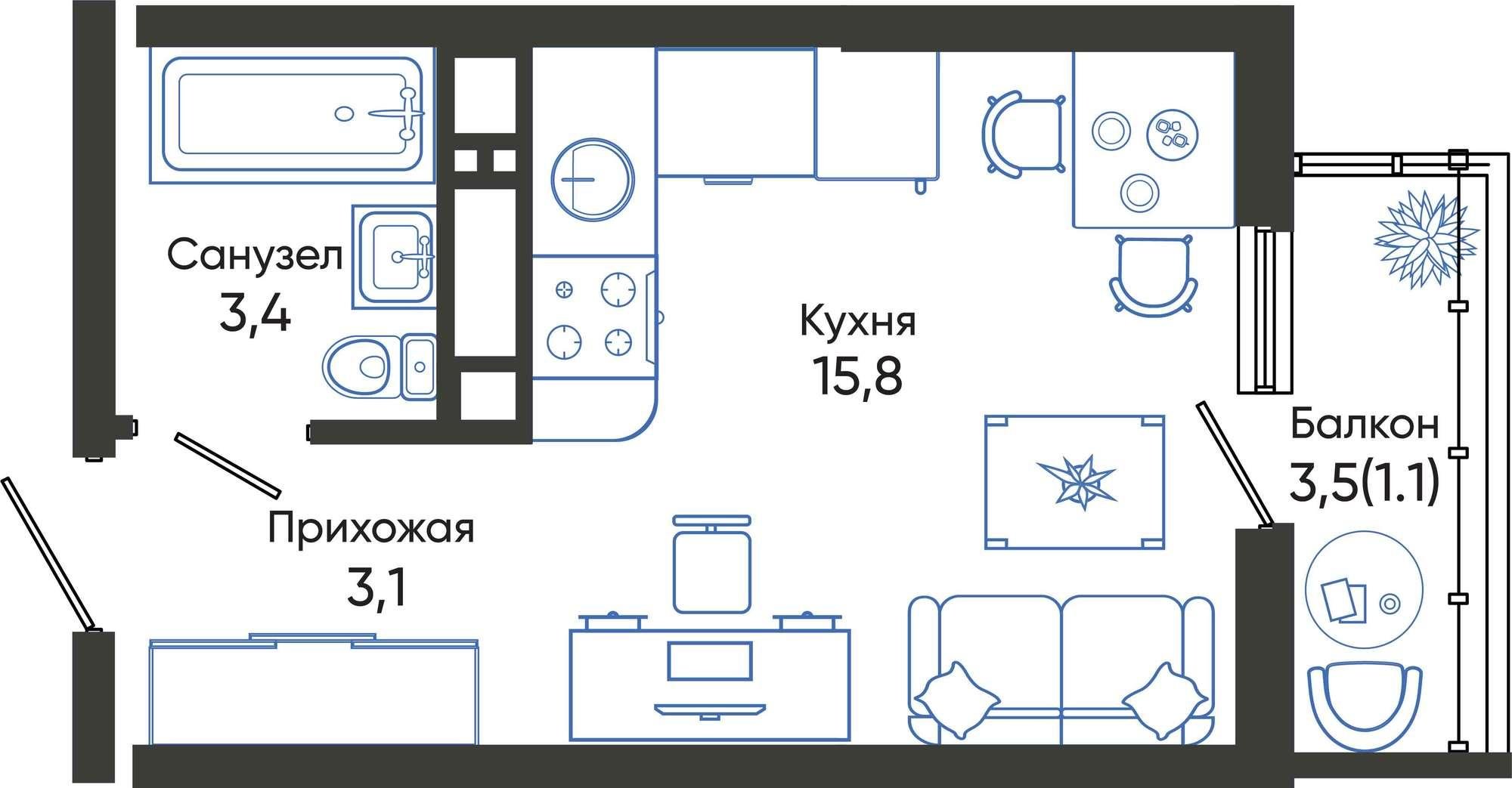 Купить студию за 6 486 480 рублей на Россия, Краснодарский край, Новороссийск, улица Куникова, 55к1