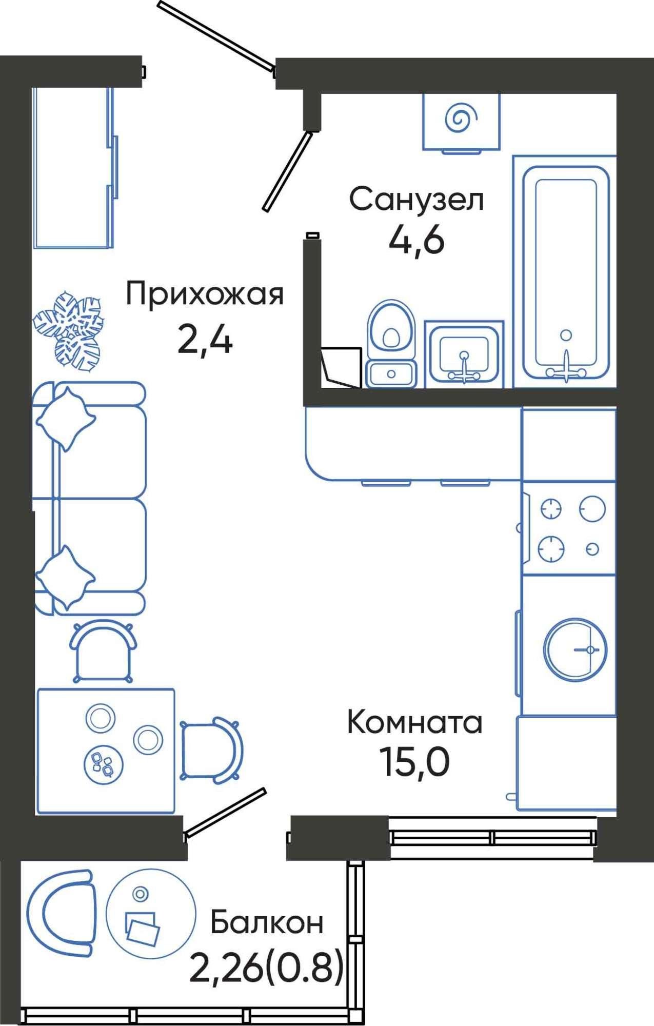 Купить студию за 6 140 040 рублей на Россия, Краснодарский край, Новороссийск, улица Куникова, 55к1