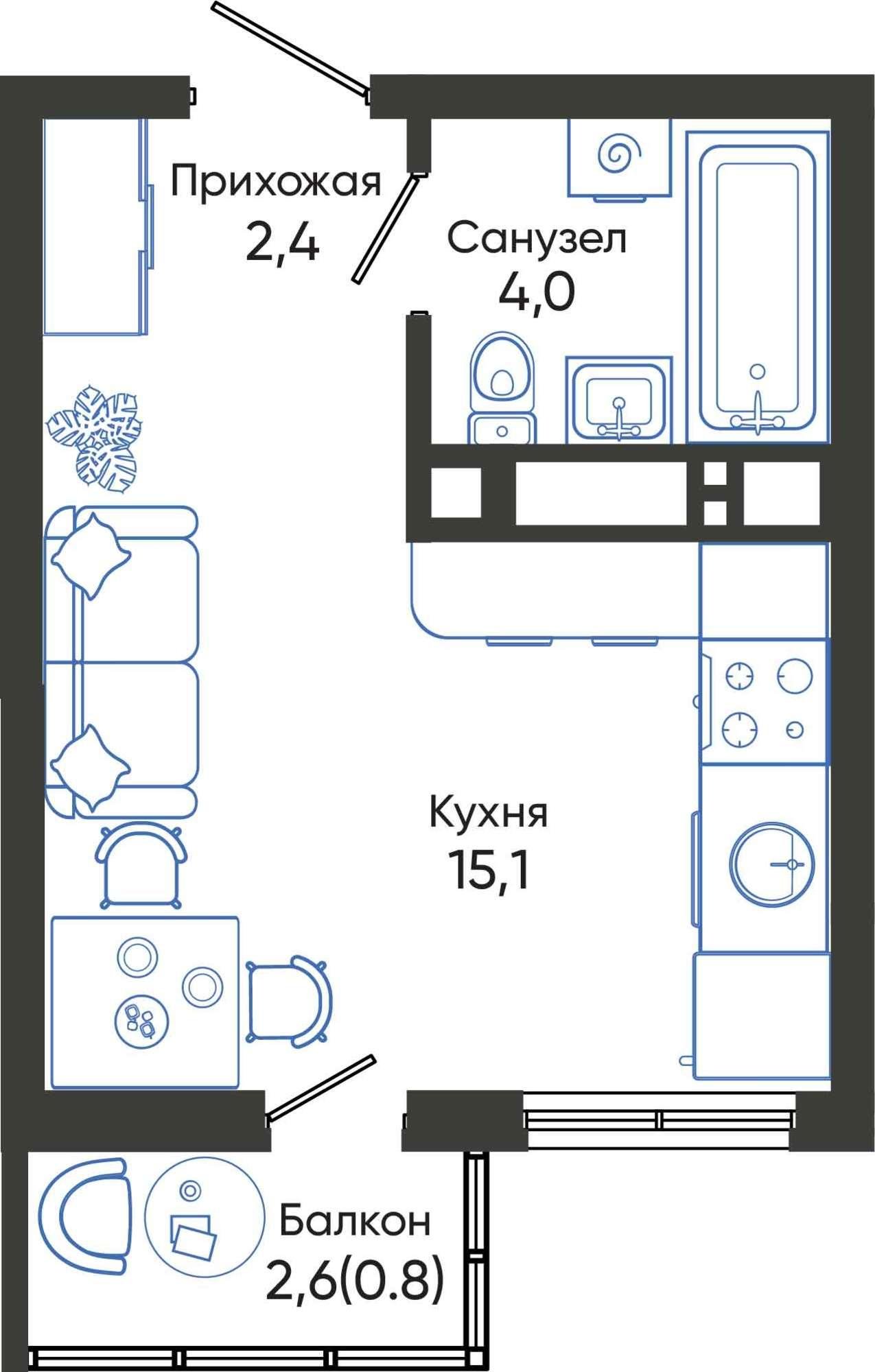 Купить студию за 6 099 050 рублей на Россия, Краснодарский край, Новороссийск, улица Куникова, 55к1