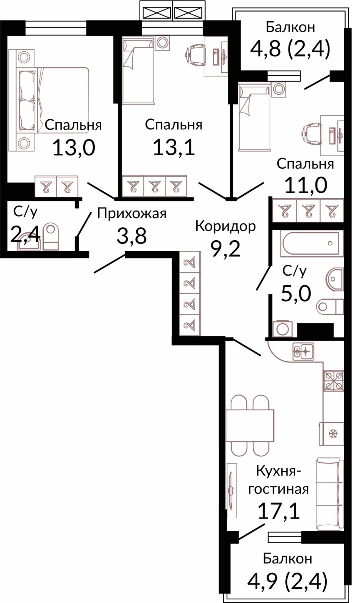 Купить квартиру за 9 185 140 рублей на Россия, Краснодар, шоссе Ближний Западный Обход, 2к3