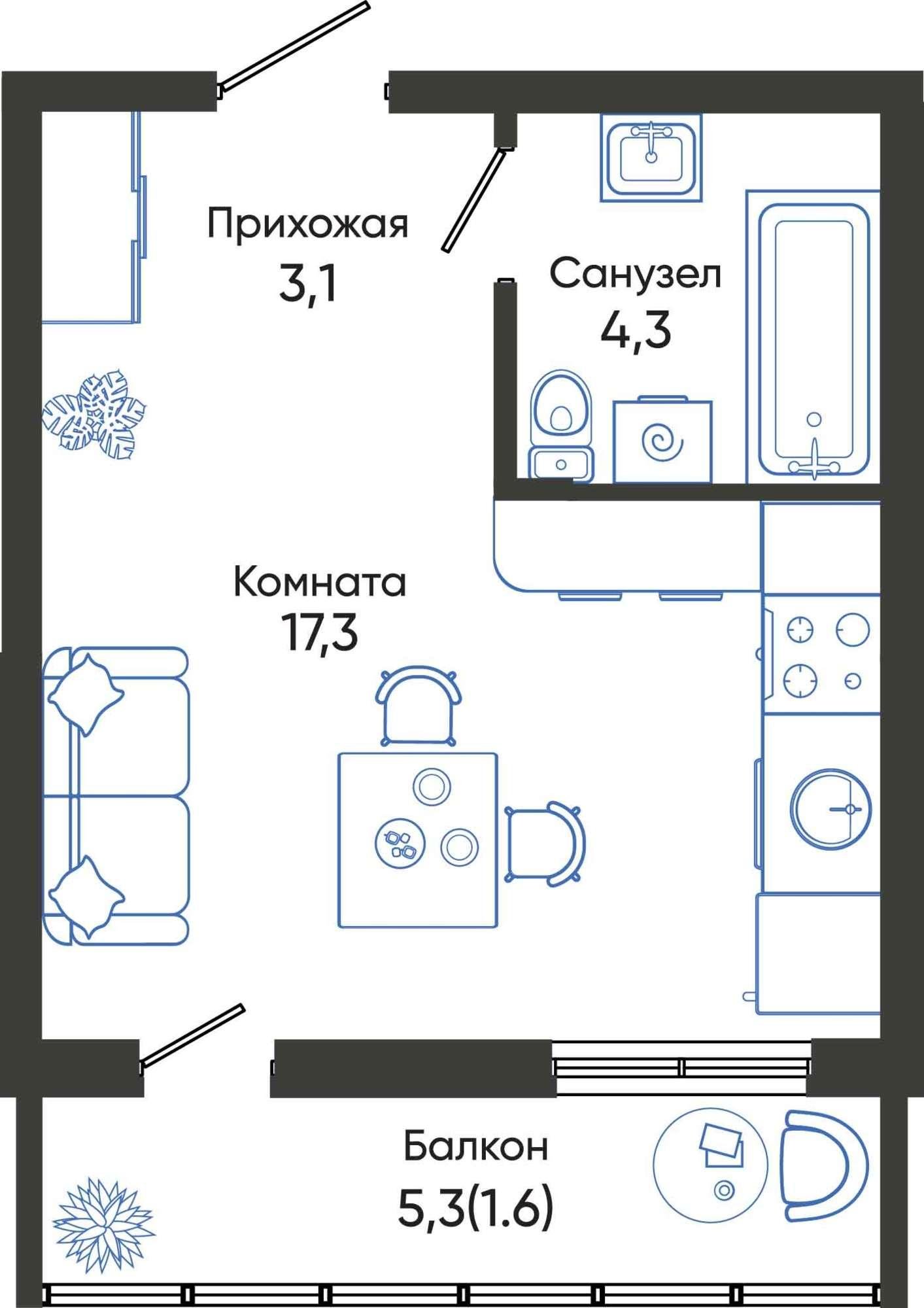 Купить студию за 6 212 060 рублей на Россия, Краснодарский край, Новороссийск, улица Куникова, 55к1