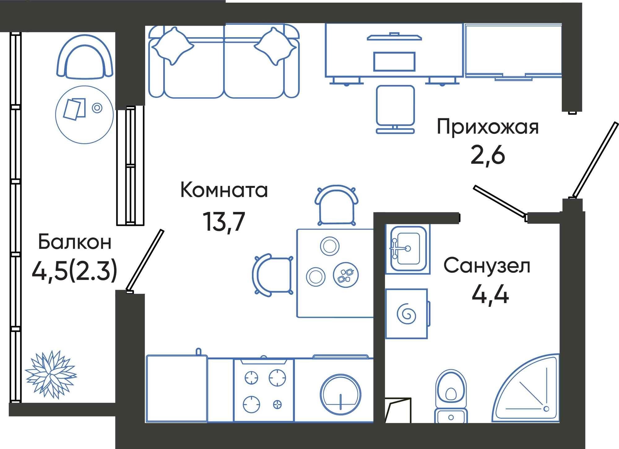 Купить студию за 5 770 010 рублей на Россия, Краснодарский край, Новороссийск, улица Куникова, 55к1
