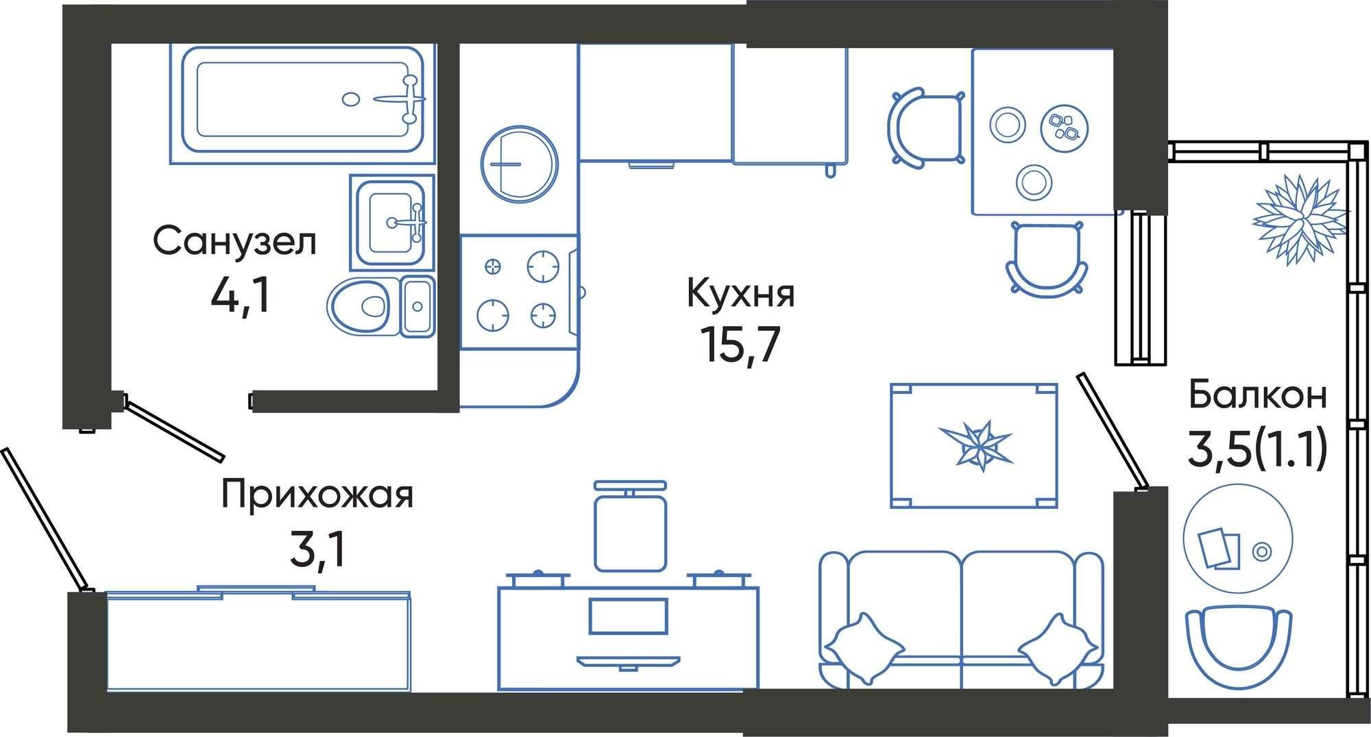 Купить студию за 6 343 200 рублей на Россия, Краснодарский край, Новороссийск, улица Куникова, 55к1
