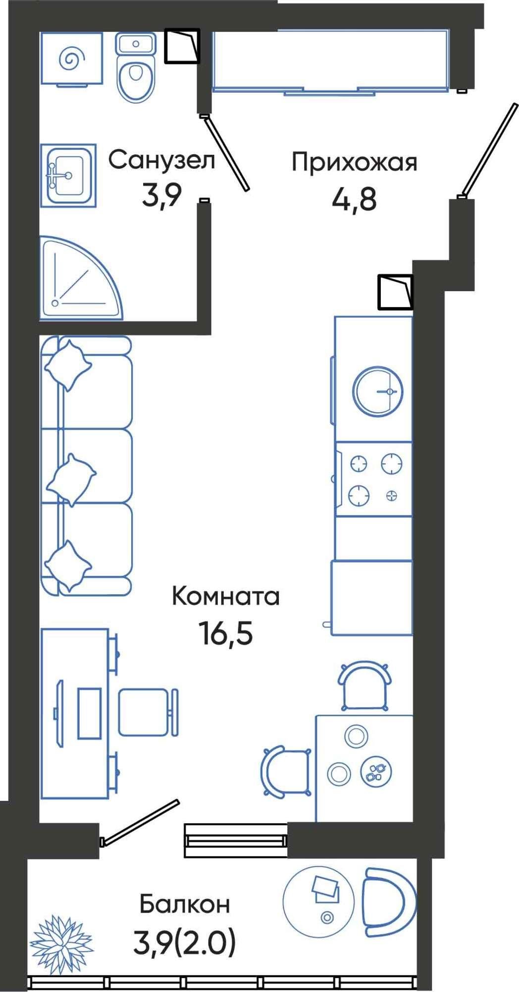 Купить студию за 5 974 750 рублей на Россия, Краснодарский край, Новороссийск, улица Куникова, 55к1