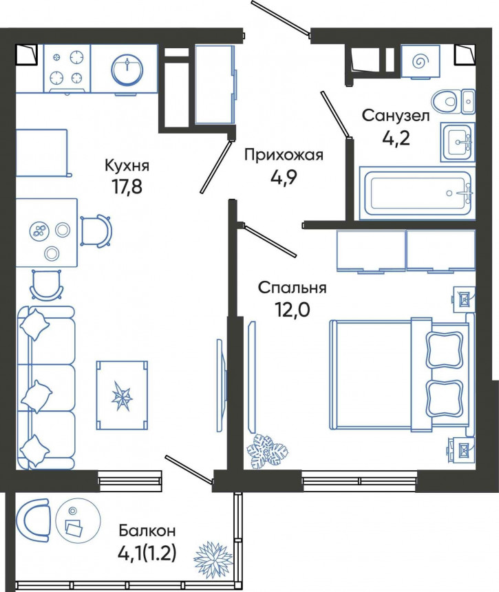 1-комн квартира в новом доме Россия, Краснодарский край, Новороссийск, улица Куникова, 55к1