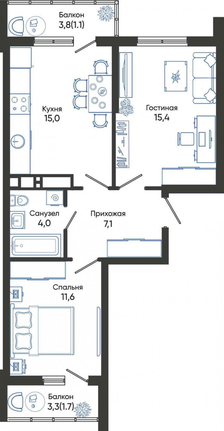 2-комн квартира в новом доме Россия, Краснодарский край, Новороссийск, улица Куникова, 55к1