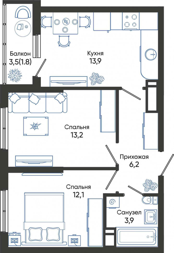 2-комн квартира в новом доме Россия, Краснодарский край, Новороссийск, улица Куникова, 55к1