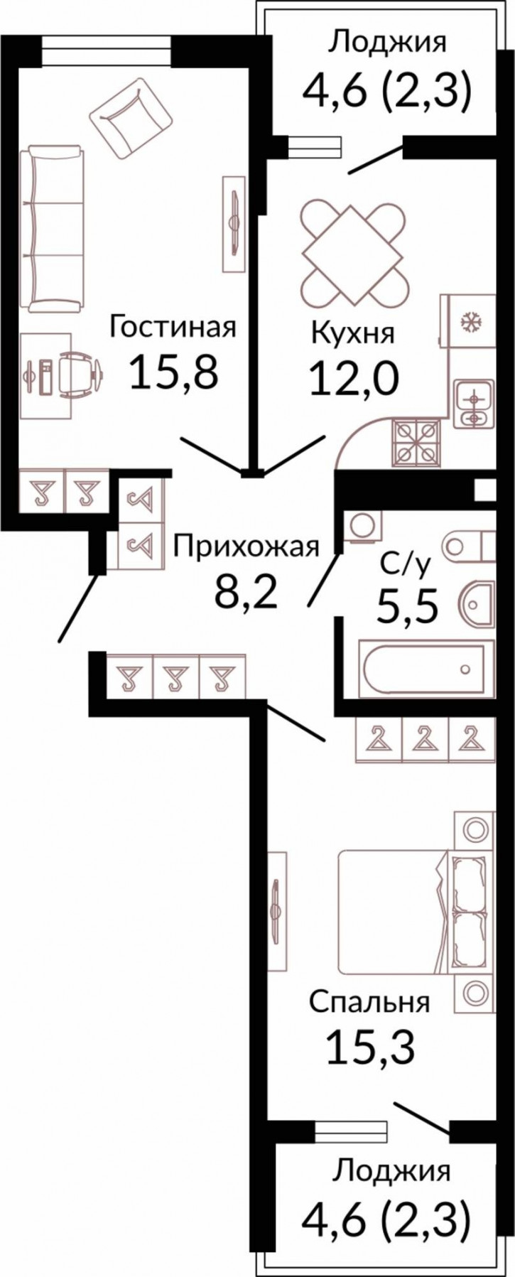 2-комн квартира в новом доме Россия, Краснодар, шоссе Ближний Западный Обход, 2к3