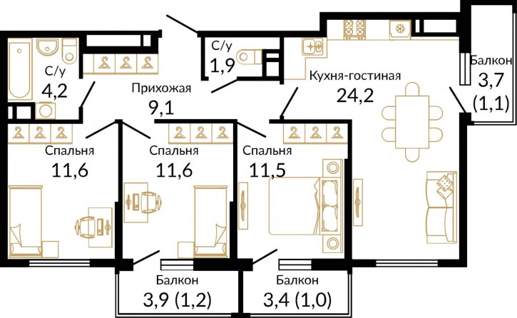 3-комн квартира в новом доме Россия, Ростов-на-Дону, микрорайон Западный, улица 339-й Стрелковой Дивизии, 10А/18