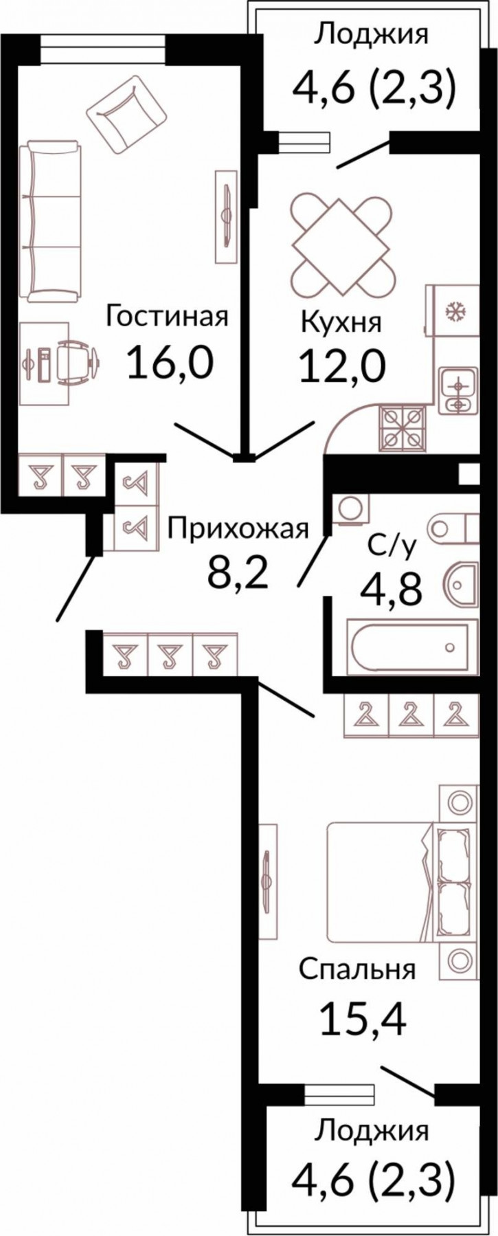 2-комн квартира в новом доме Россия, Краснодар, шоссе Ближний Западный Обход, 2к3