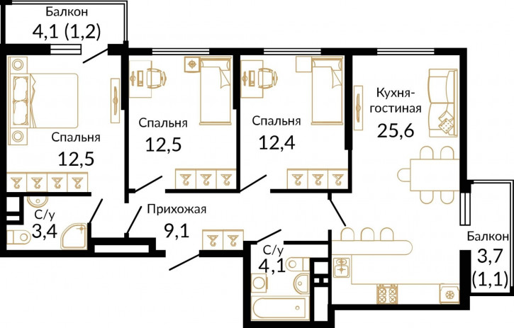 3-комн квартира в новом доме Россия, Ростов-на-Дону, микрорайон Западный, улица 339-й Стрелковой Дивизии, 10А/18