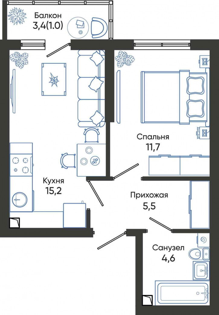 1-комн квартира в новом доме Россия, Краснодарский край, Новороссийск, улица Куникова, 55к1