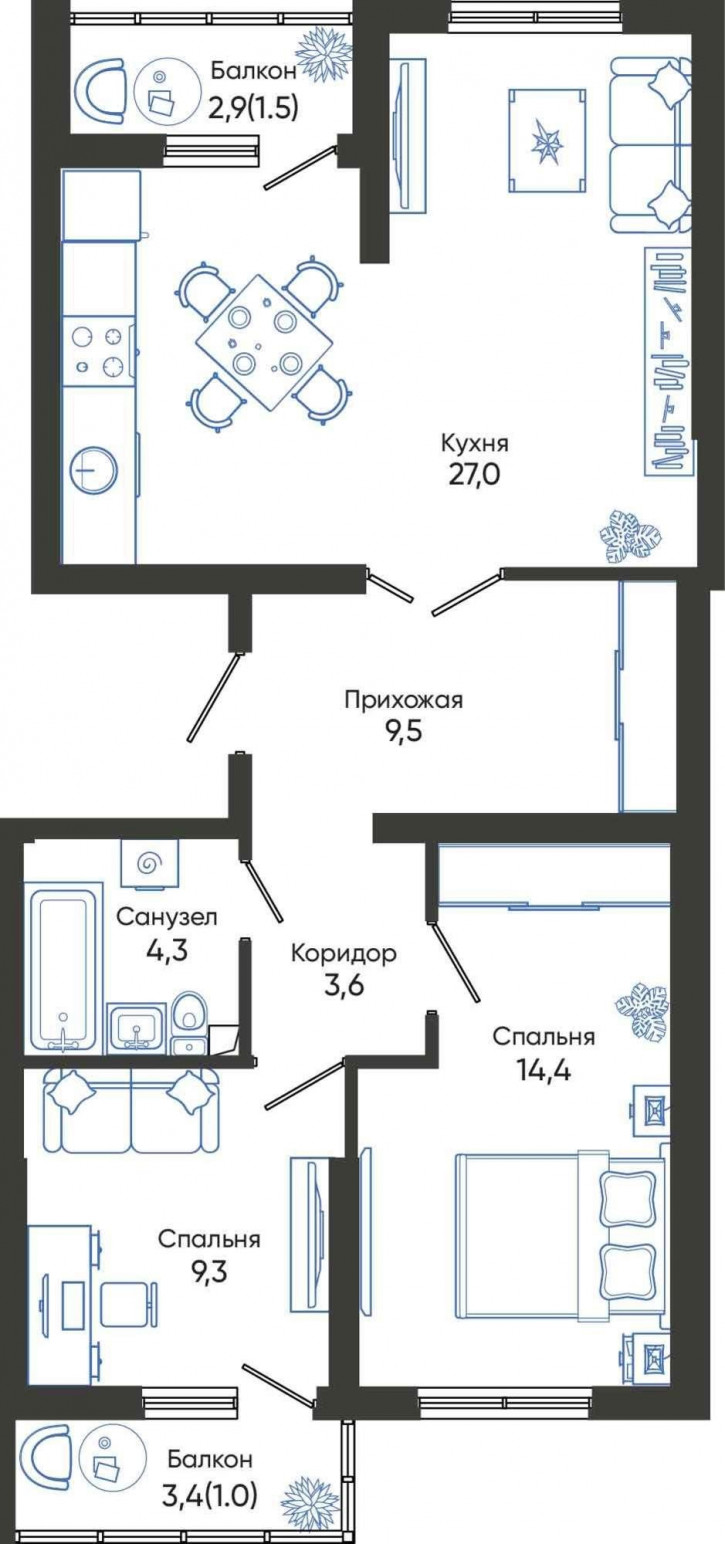2-комн квартира в новом доме Россия, Краснодарский край, Новороссийск, улица Куникова, 55к1