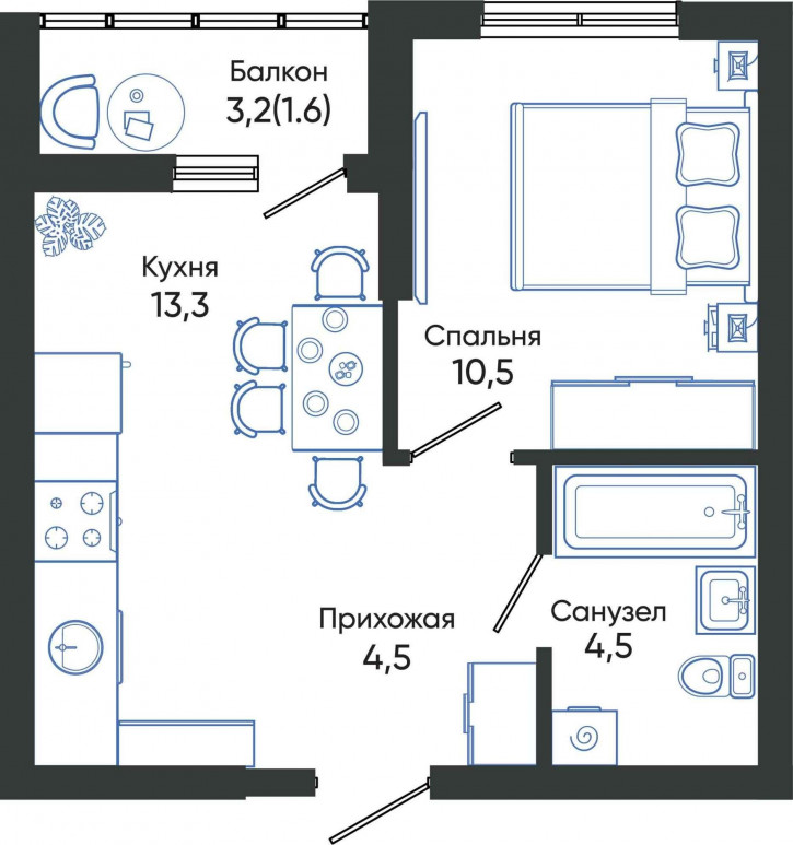 1-комн квартира в новом доме Россия, Краснодарский край, Новороссийск, улица Куникова, 55к1