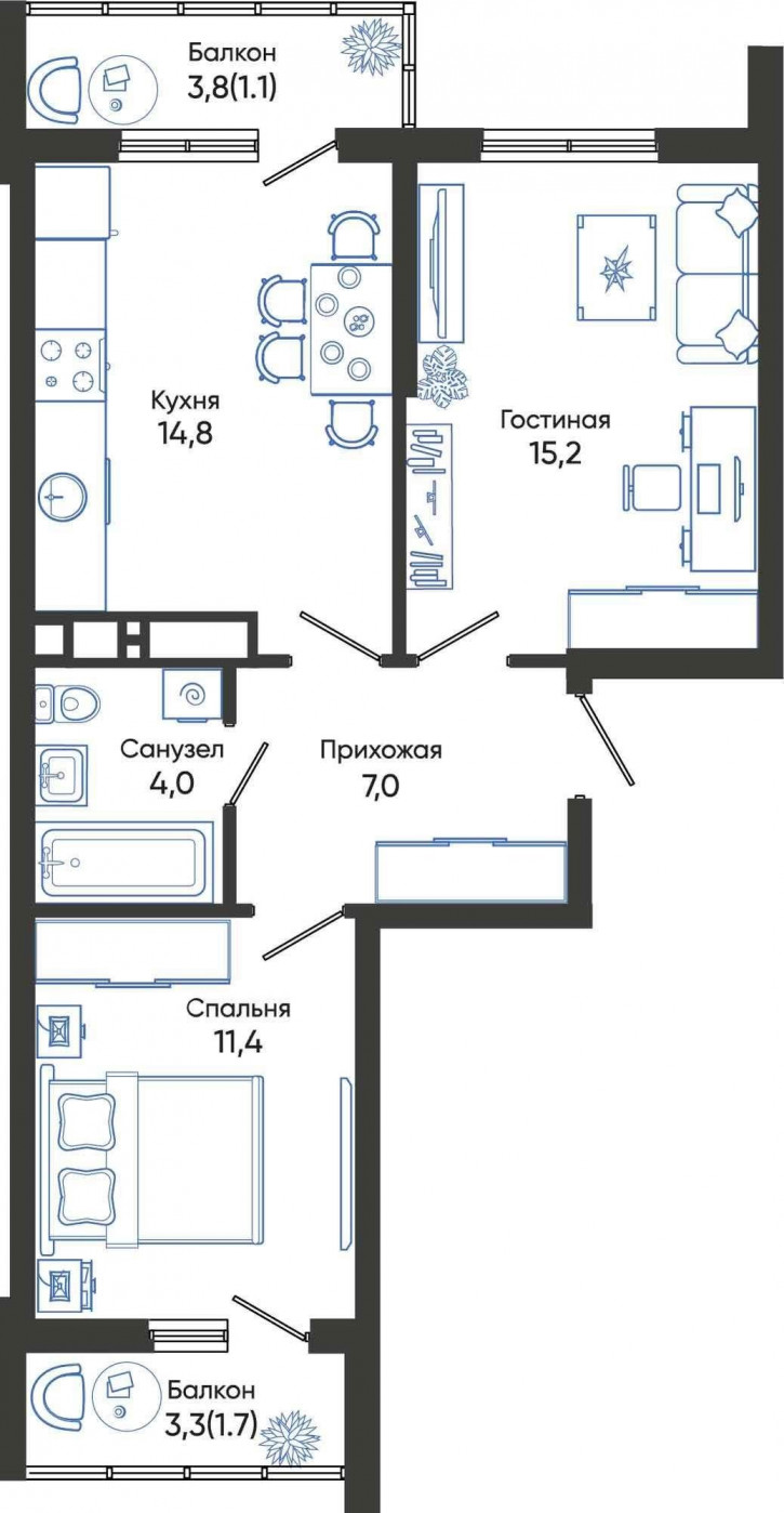 2-комн квартира в новом доме Россия, Краснодарский край, Новороссийск, улица Куникова, 55к1