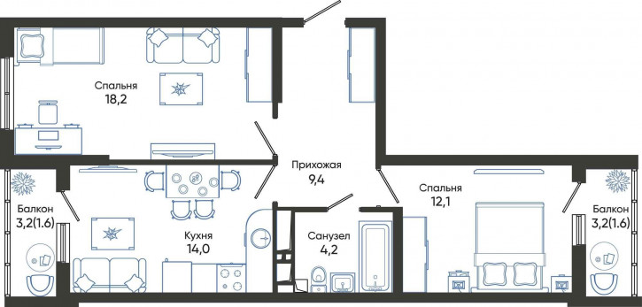 2-комн квартира в новом доме Россия, Краснодарский край, Новороссийск, улица Куникова, 55к1