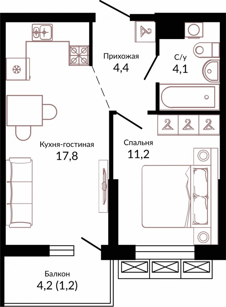 1-комн квартира в новом доме Россия, Краснодар, шоссе Ближний Западный Обход, 2к3