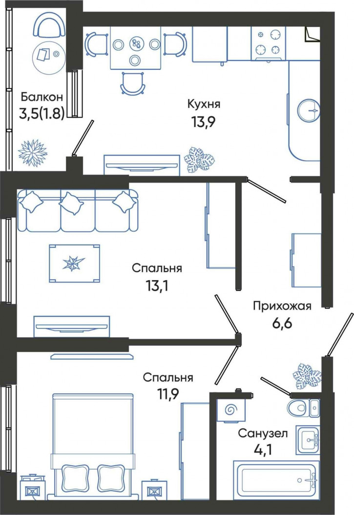 2-комн квартира в новом доме Россия, Краснодарский край, Новороссийск, улица Куникова, 55к1