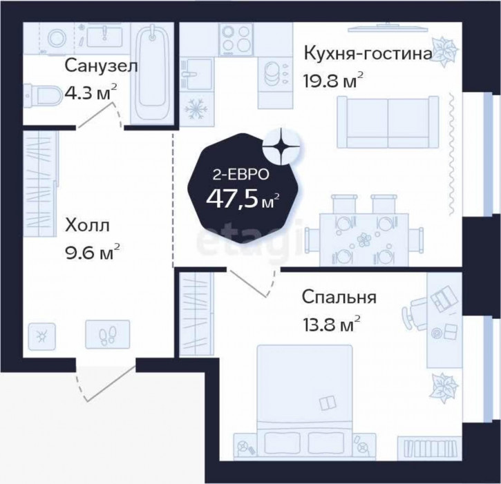 1-комн квартира в новом доме Новгородская, 22