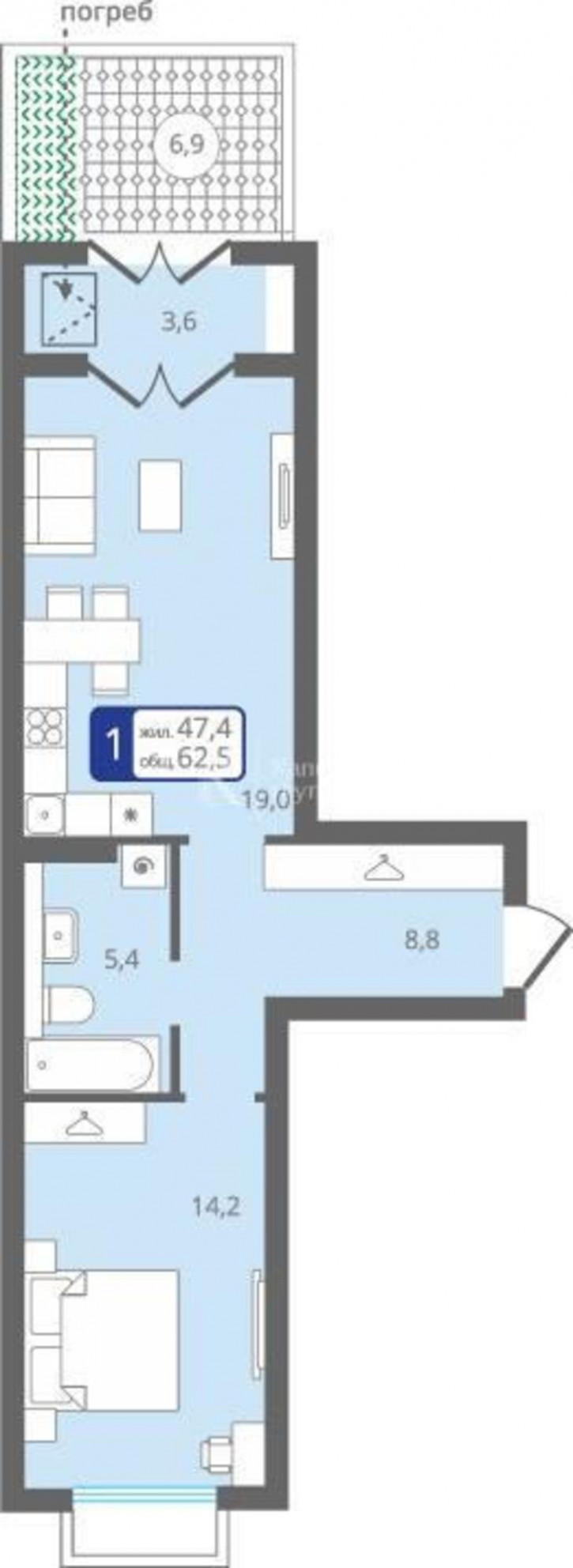 1-комн квартира ул Федюнинского, 30к9