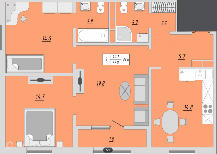 1-комн квартира улица Юркина, 8