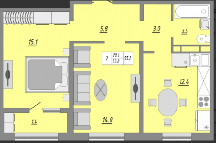 2-комн квартира улица Юркина, 8