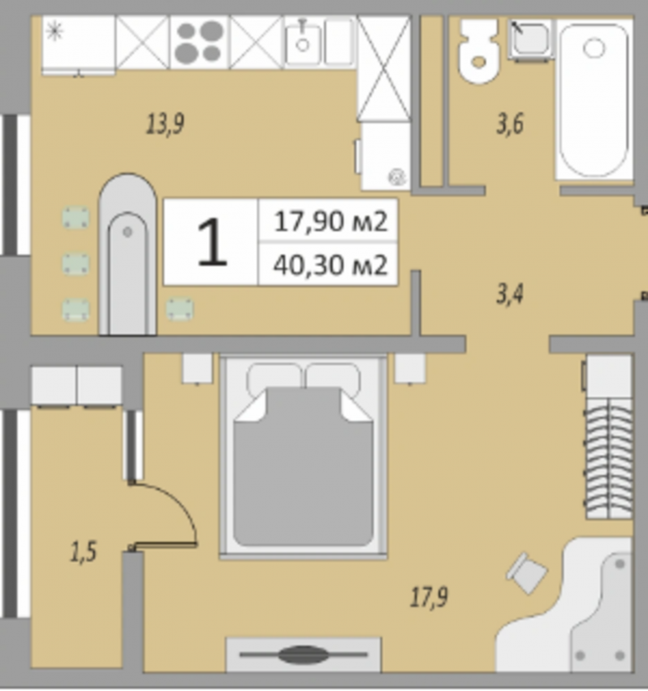 1-комн квартира улица Юркина, 8