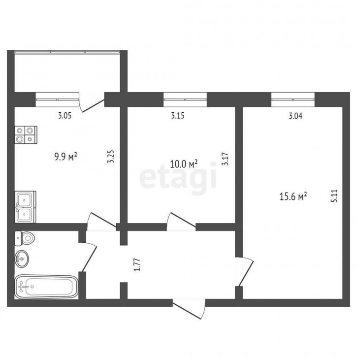 2-комн квартира Таймырская, 70