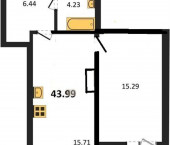 1-комн, 43.99 кв м, этаж 6/8 Чапаева ул, 6