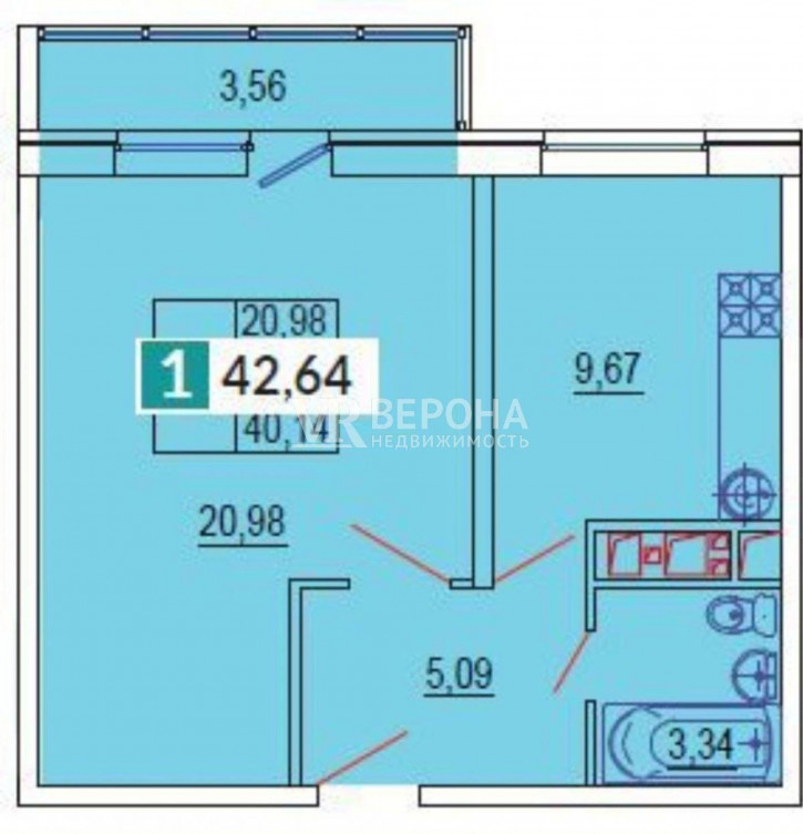 1-комн квартира в новом доме им Писателя Знаменского пр-кт, 9 к.2