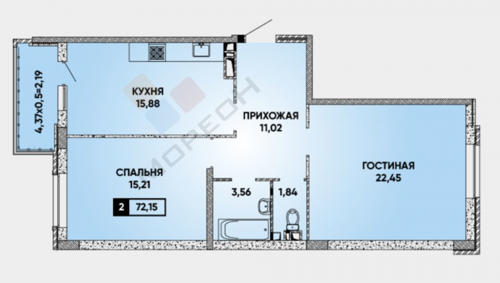 2-комн квартира Григория Булгакова ул, 6