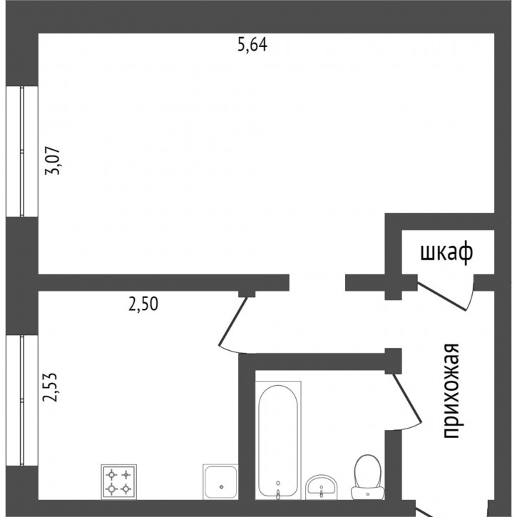 1-комн квартира Бородина, 43