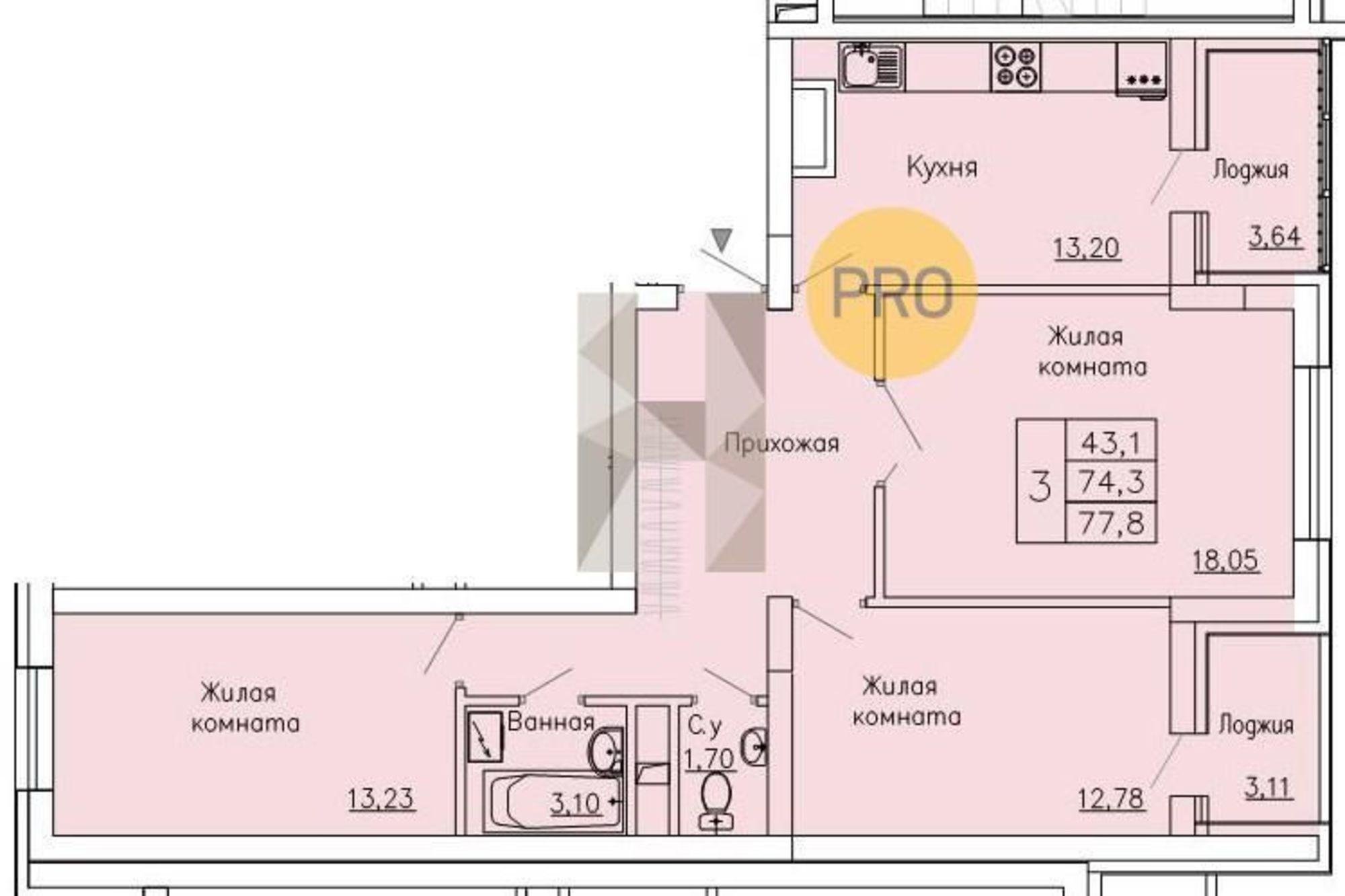 Купить квартиру за 7 790 000 рублей на Рокоссовского, 47