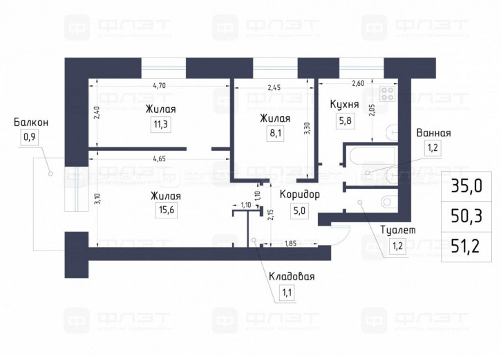 3-комн квартира ул. Хлебозаводская, дом 5