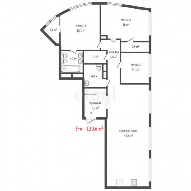 3-комн квартира Радищева, 24