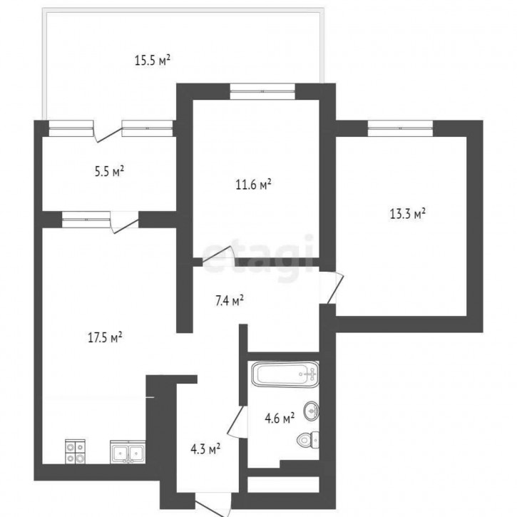 2-комн квартира Бульварная, 7
