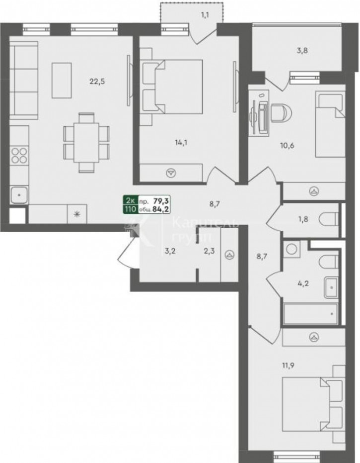 3-комн квартира Бульварная улица, 11