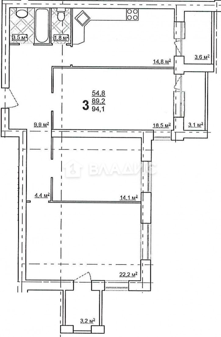 3-комн квартира улица Мира